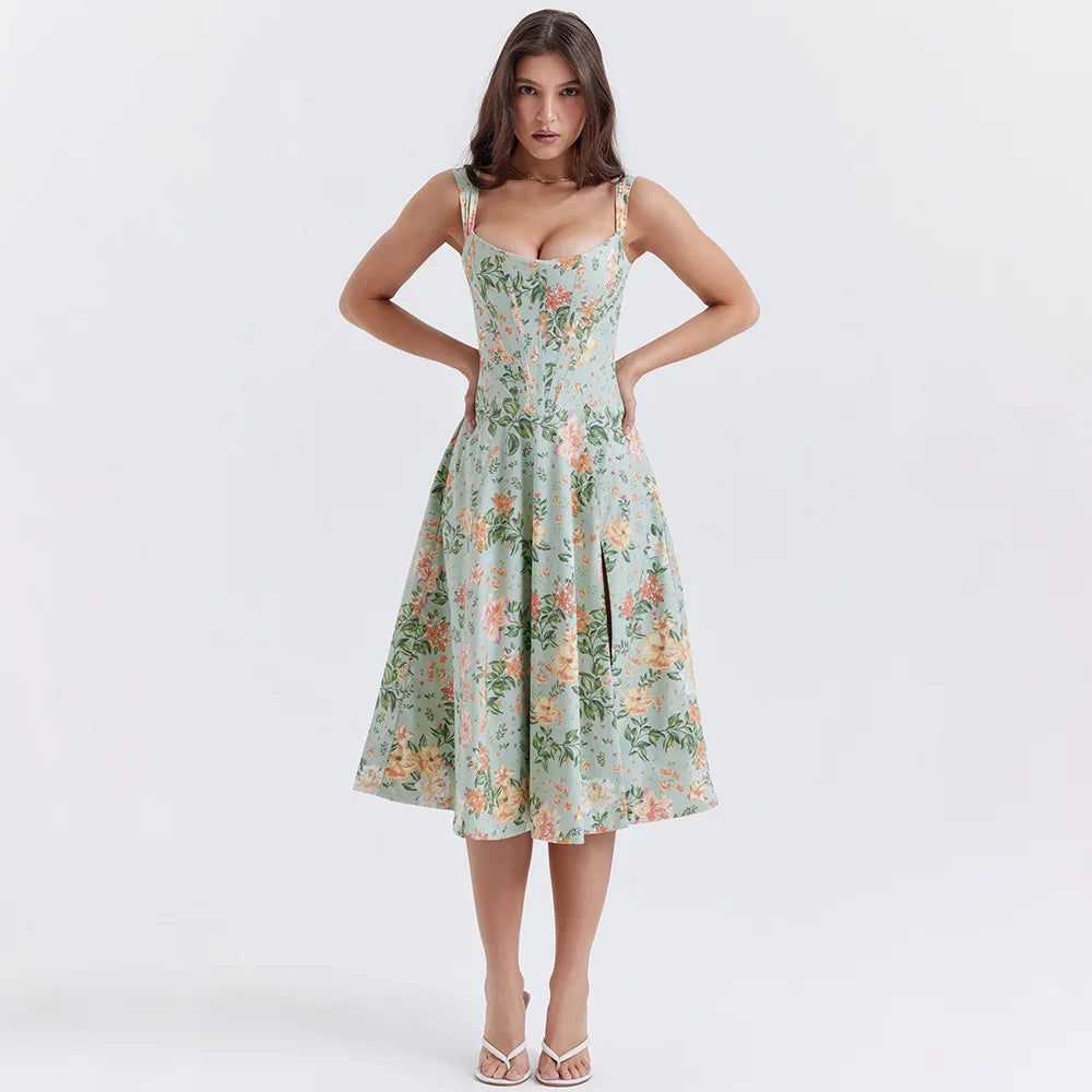 Deal Explosion Cottagecore Floral Corset Midi Dress