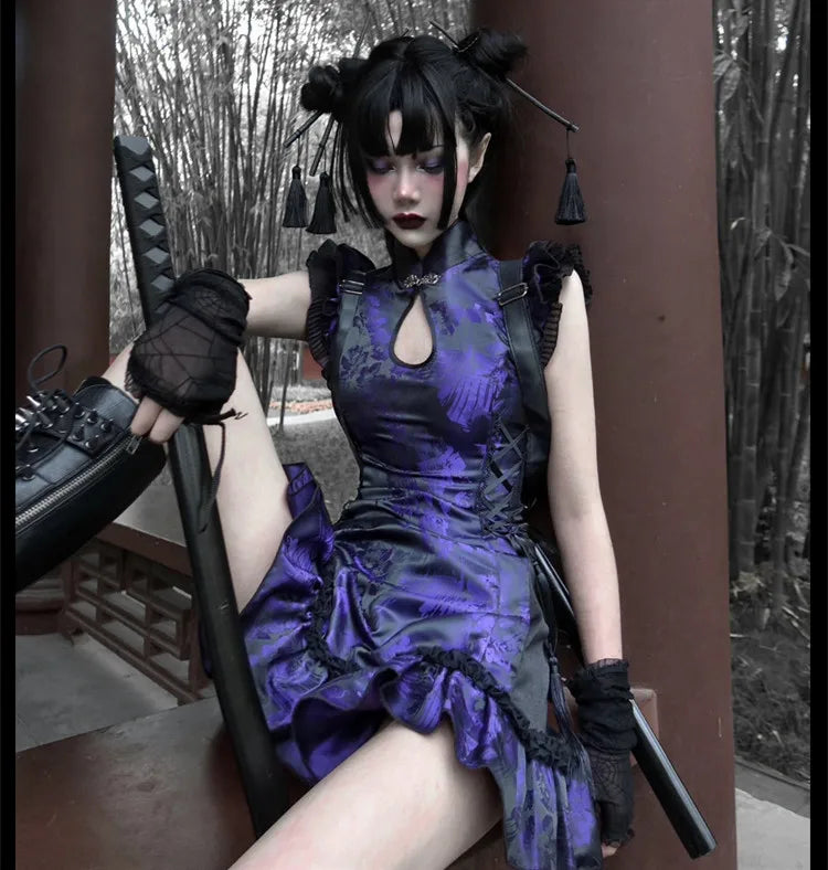 Special Price Gothic Cheongsam Chinese Tassels Collar Sleeveless Mini Slim Retro Sexy Strap Party Punk Stand Dress Special Price Gothic Cheongsam Chinese Tassels Collar Sleeveless Mini Slim Retro Sexy Strap Party Punk Stand Dress