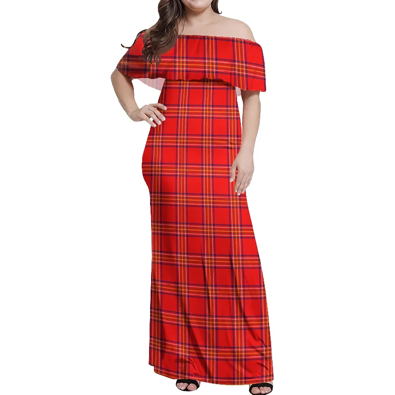 Flash Deals Burnett Modern Tartan Off Shoulder Long Dress