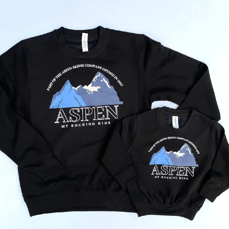 Low Prices Aspen Ski Print Mum & Kid Matching Black Sweatshirts