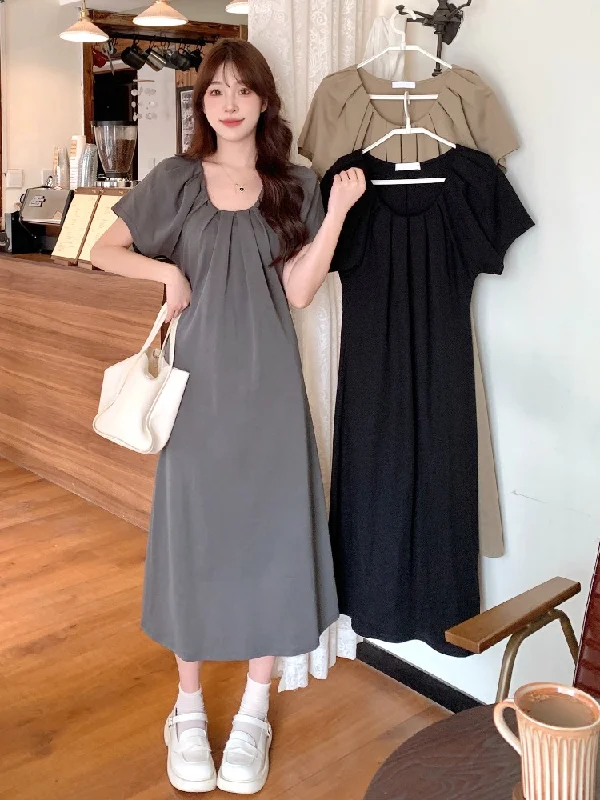 Take Advantage Plus Size Pleat Korean Midi Dress