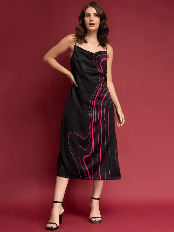 Overstock Sale Satin Cowl Neck Slip Dress - Black And Fuchsia
