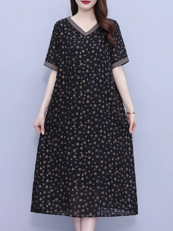 Huge Discounts Plus Size V Neck Polka Midi Dress