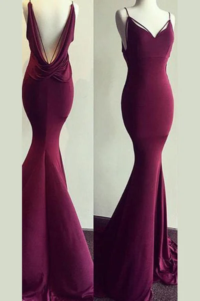 One-DAY Sale Spaghetti Straps Mermaid V-Neck Sleeveless Prom Dresses N688