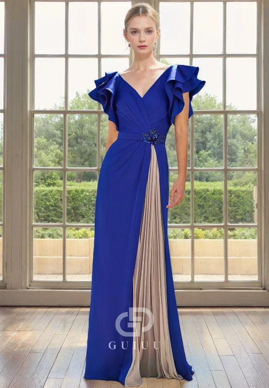 Holiday Sale A-Line V Neck Sleeveless Ruffles Pleated Beaded Back Zipper Mother of Bride Dress Holiday Sale A-Line V Neck Sleeveless Ruffles Pleated Beaded Back Zipper Mother of Bride Dress