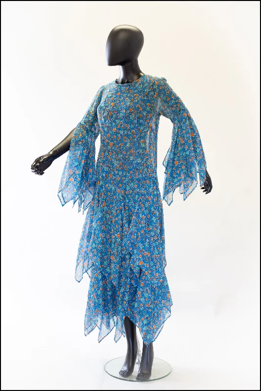 Amazing Deals Vintage 1970s Blue Cotton Voile Maxi Dress