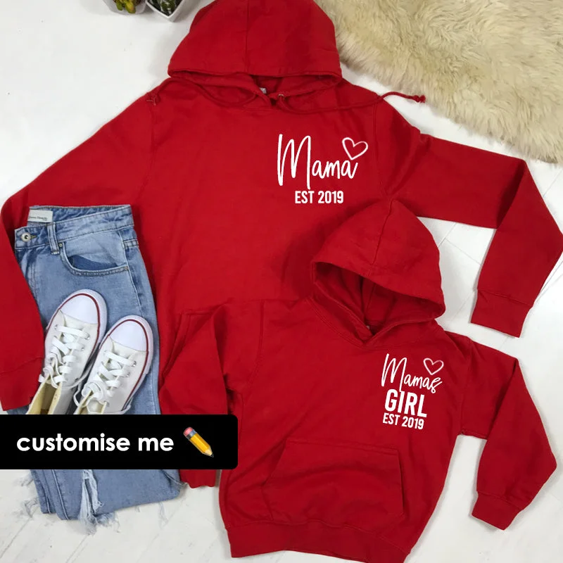 Fantastic Offers Personalised Mama & Girl Heart Established Matching Red Hoodies (MRK X) Fantastic Offers Personalised Mama & Girl Heart Established Matching Red Hoodies (MRK X)