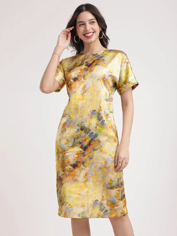 Shop and Save Satin Drop Shoulder Dress - Multicolour