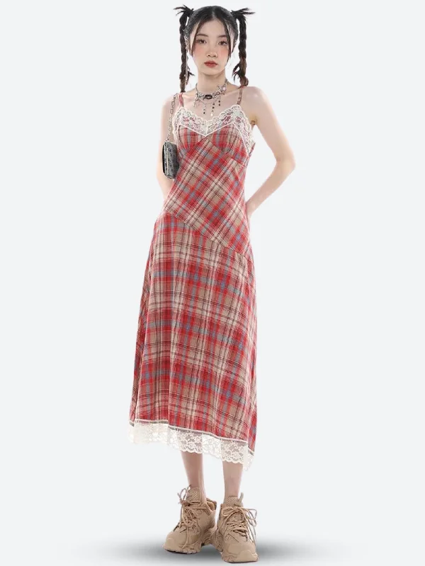 Buy More, Save More Plaid Lace Midi Dress