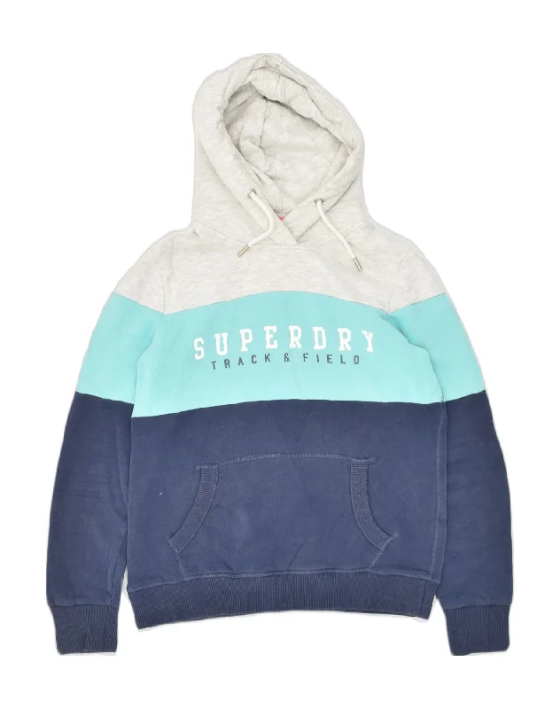 Daily Deals SUPERDRY Womens Graphic Hoodie Jumper UK 14 Large Navy Blue Colourblock
