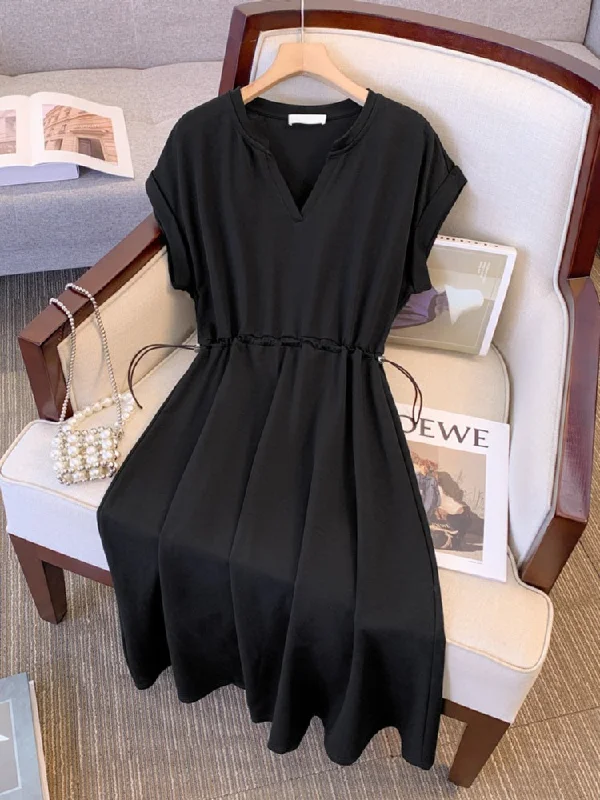 Super Bargain Plus Size Korean Notch Neck Midi Dress
