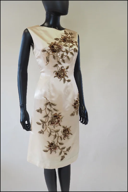 Price Fest Vintage 1960s Champagne Rose Beaded Cocktail Dress