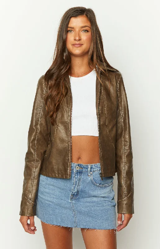 Deal Dash Street Style Brown PU Jacket