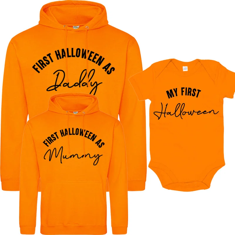 Final Clearance First Halloween As Family Script Orange Hoodies & Bodysuit (MRK X)
