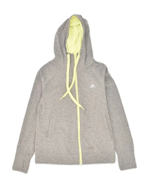 Holiday Sale ADIDAS Womens Zip Hoodie Sweater UK 12-14  Medium Grey Polyester