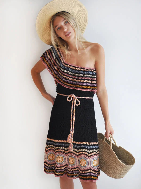Don't Miss Crochet Carmen Off-Shoulder Mini Dress - Black