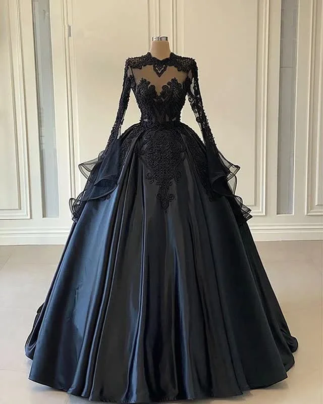 Deal Mania Custom Black African Wedding Gown, Satin Black Wedding Dress, African evening prom Dress