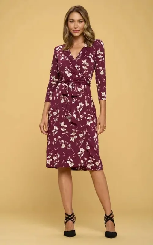 Lowest Prices Renee C - Floral V-Neck Wrap Dress in Burgundy Print