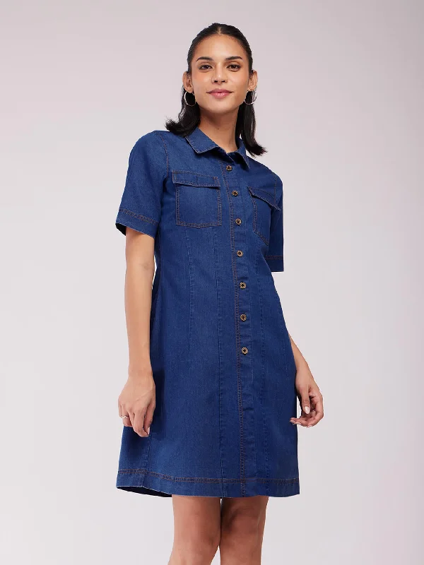 Anniversary Sale Denim Shirt Dress - Blue
