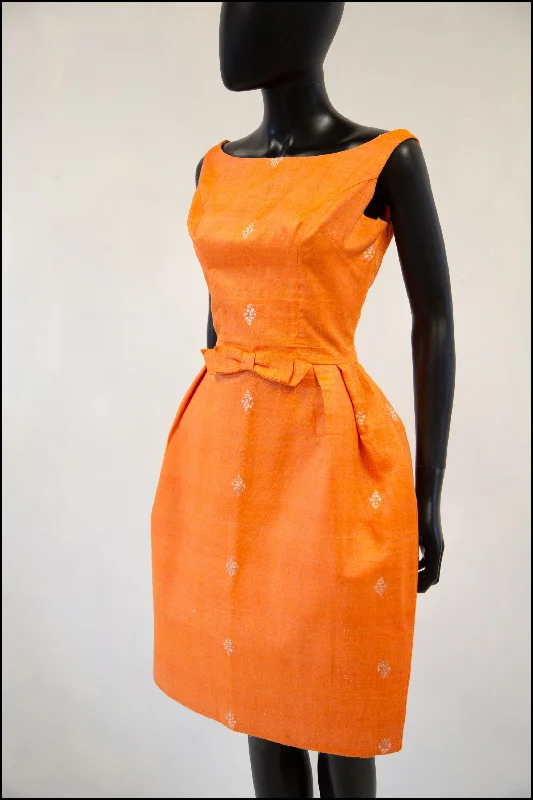 Super Sale Vintage 1960s Orange Cotton Dress