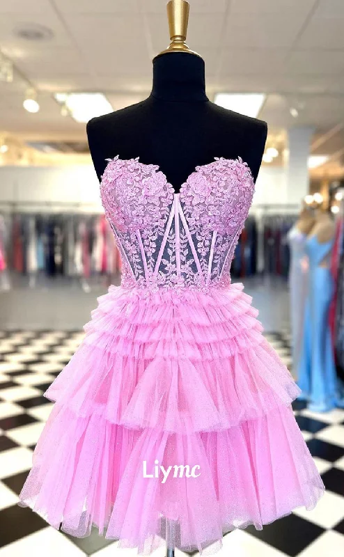 Buy More, Save More LY030 - A line Sweetheart Lace Appliques Cute Homecoming Dress Short