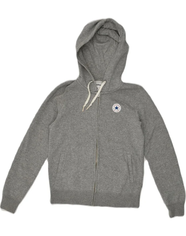 Super Deal CONVERSE Womens Zip Hoodie Sweater UK 10 Small Grey Cotton
