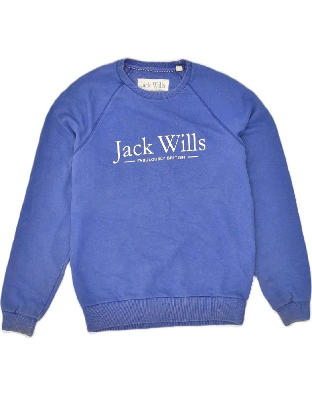 Special Buy JACK WILLS Womens Graphic Sweatshirt Jumper UK 14 Medium Blue Cotton