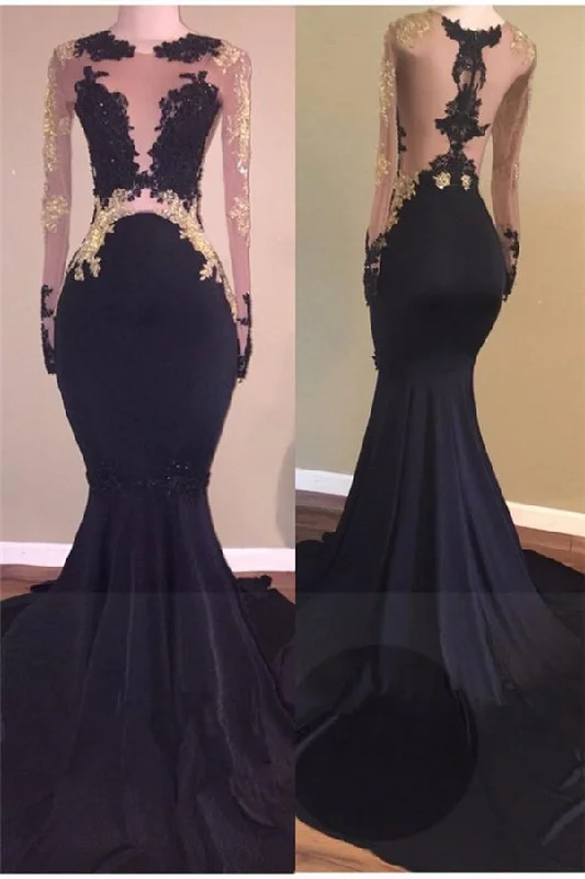 Limited Availability Chic Black Long-Sleeve Lace Mermaid Zipper Prom Party Gowns