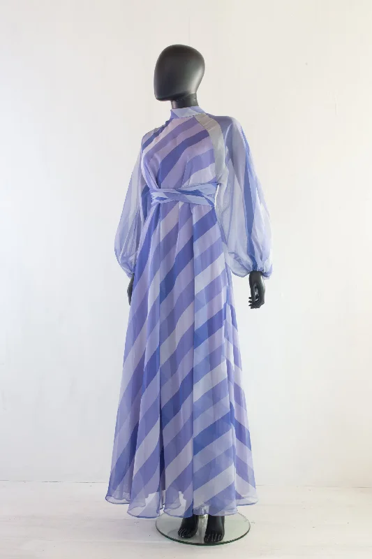Exclusive Access Vintage 1970s Purple Chiffon Stripe Maxi Dress