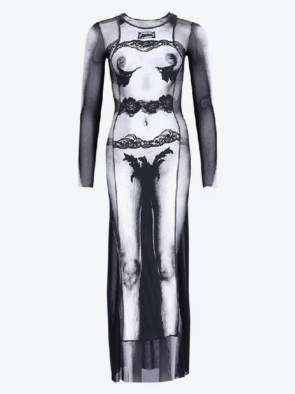 Savings Galore Body lace mariniere printed Mesh long dress