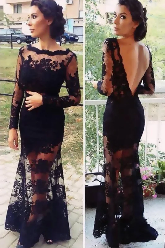 Super Sale Newest Sheath Black Lace Prom Dresses Evening Dresses ED4