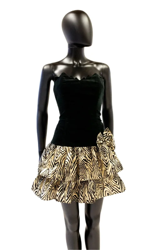 Weekend Deal Vintage 1980s Black Gold Mini Dress
