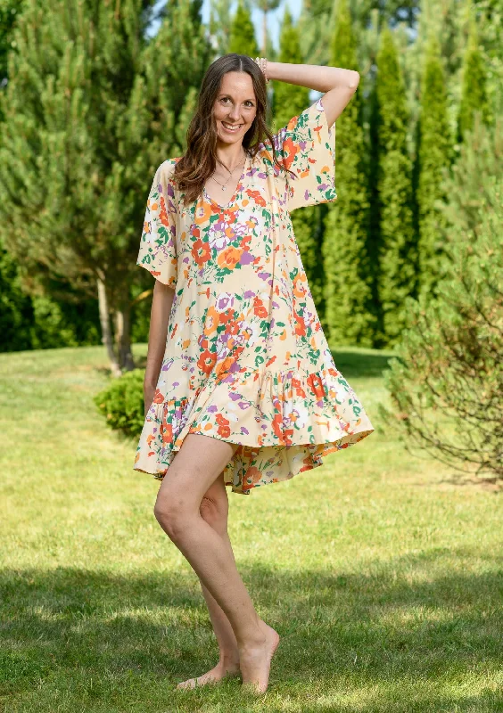 Price Blitz Ami Orange Mix Flowers Dress