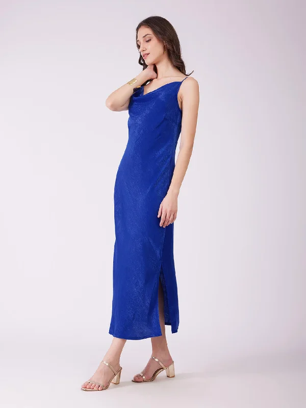 Limited Time Offer Satin Cowl Neck Slip Dress - Royal Blue