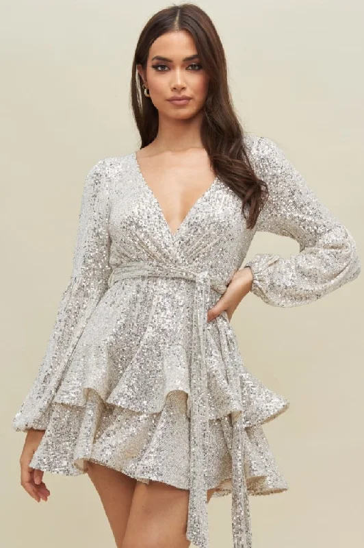 Hurry In Heather sequin flare dress