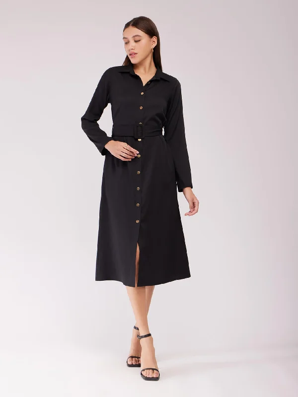 Amazing Deals A-line Shirt Dress - Black