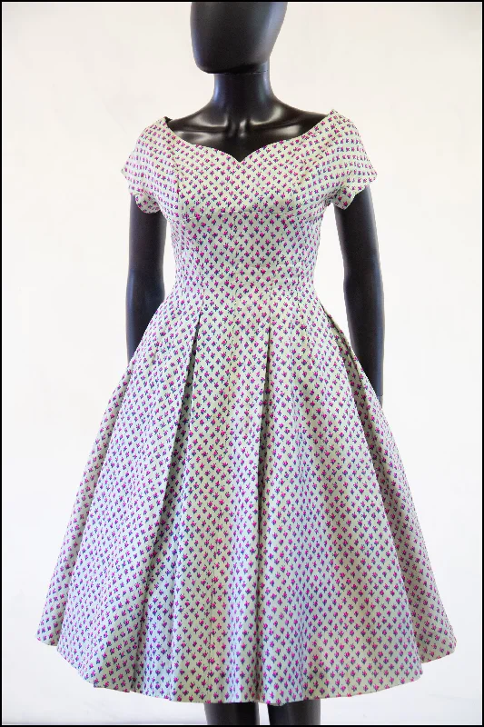 Epic Deals Vintage 1950s Mint Rose Print Silk Dress