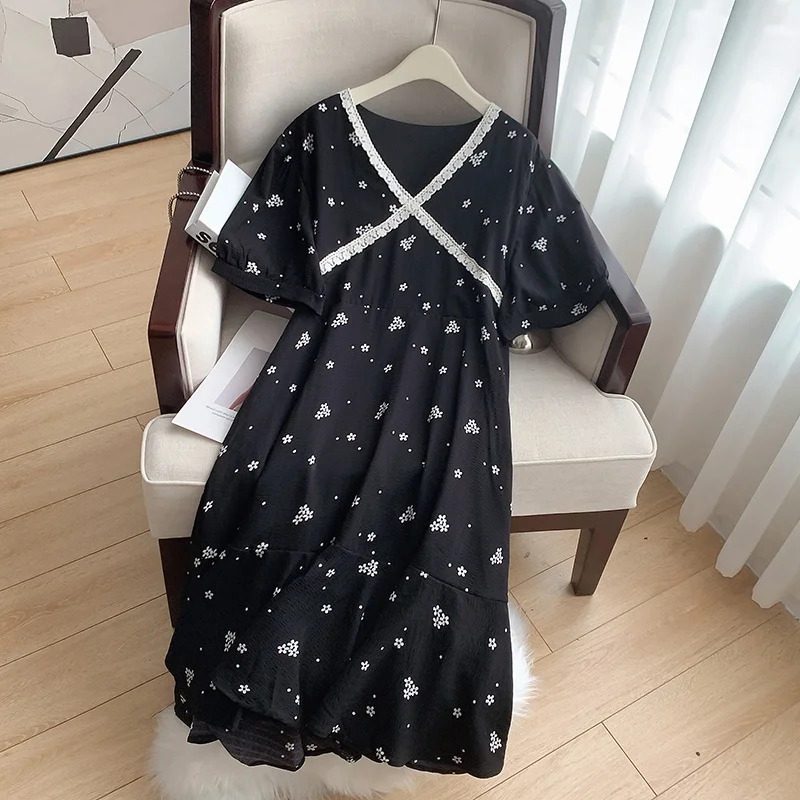 Special Buy (2XL-6XL) Plus Size Black Korean Floral Dress (Extra Big Size)