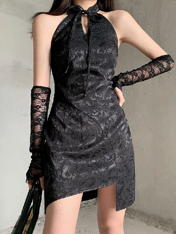 Savings Bonanza Goth Halter Mini Dress