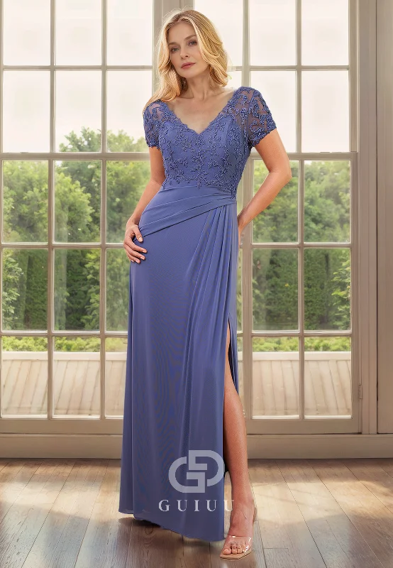 Price Break Sheath V Neck Half Sleeves Lace Appliuqes Pleated Chiffon Mother of Bride Dress Price Break Sheath V Neck Half Sleeves Lace Appliuqes Pleated Chiffon Mother of Bride Dress