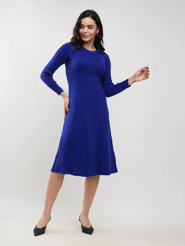 Deal of the Day LivSoft Fit And Flare Sweater Dress - Blue