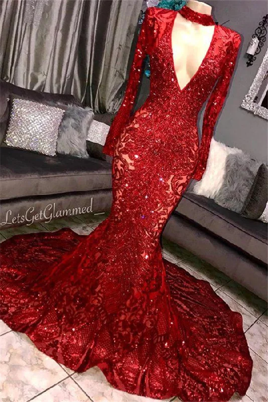 Early Bird Discount Gorgeous Mermaid Long Sleevess Deep V-neck Lace Applique Prom Dresses Early Bird Discount Gorgeous Mermaid Long Sleevess Deep V-neck Lace Applique Prom Dresses