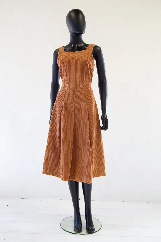 Deal of the Week Vintage 1970s Brown Cord Pinafore Dress