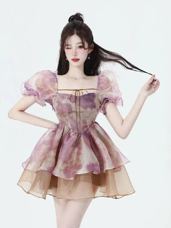 Limited Availability Soft Girl Puff Sleeve Layered Mini Dress
