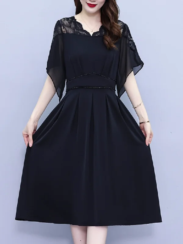 Midnight Madness Plus Size Lace Black Butterfly Sleeve Dress