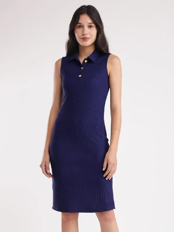 Sneak Peek Sale Bodycon Knitted Dress - Navy Blue