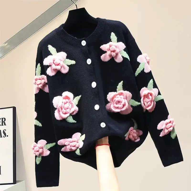 Final Clearance Znbbw Sweater Female 2024 Cardigan Women Sweater Loose Outer Coat Long Sleeve 3D Flower Round Neck Knitted Cardigan Female Final Clearance Znbbw Sweater Female 2024 Cardigan Women Sweater Loose Outer Coat Long Sleeve 3D Flower Round Neck Knitted Cardigan Female