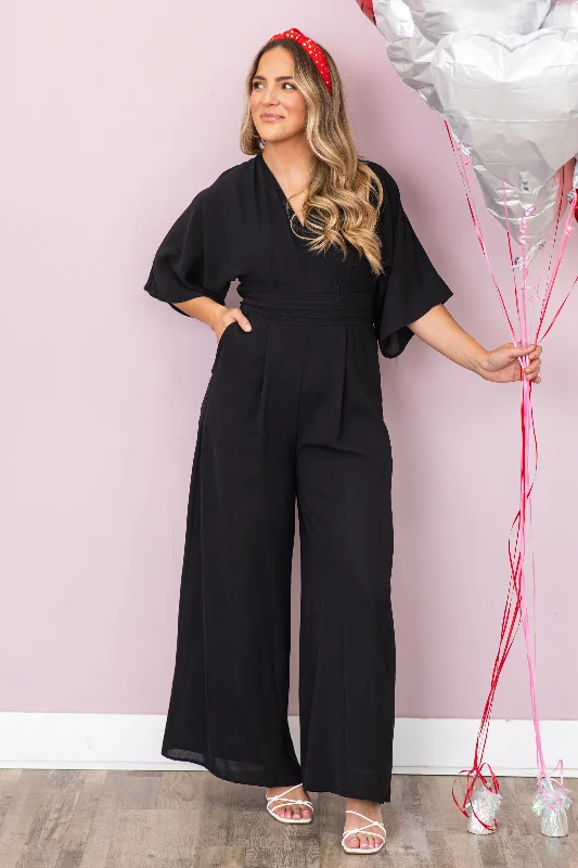 Don't Wait Black 3/4 Sleeve V-Neck Jumpsuit