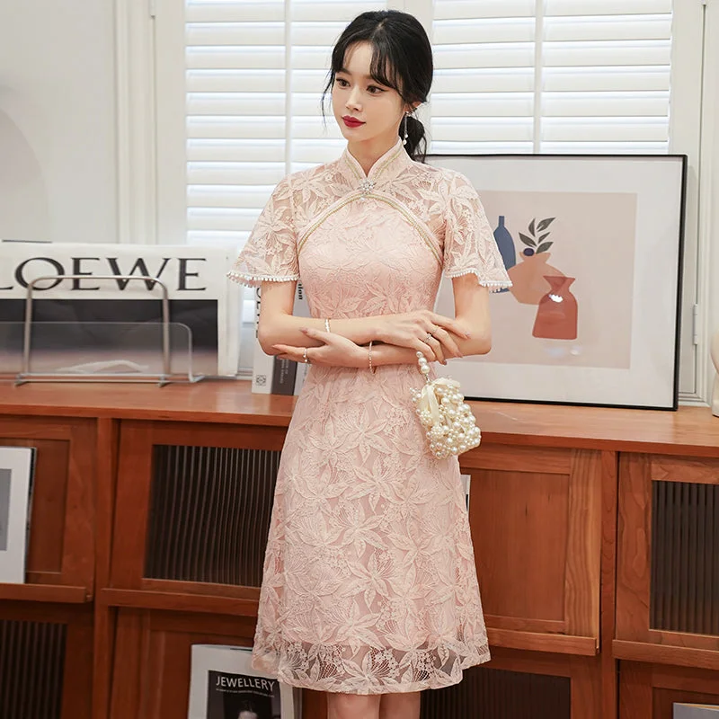 Exclusive Offers Plus Size A Line Flutter Sleeve Lace Cheongsam Dress