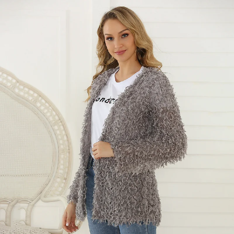 YEAR-End Sale Znbbw Women's Autumn Coat Long-Sleeved Cardigan Medium-Length Plush Jacket